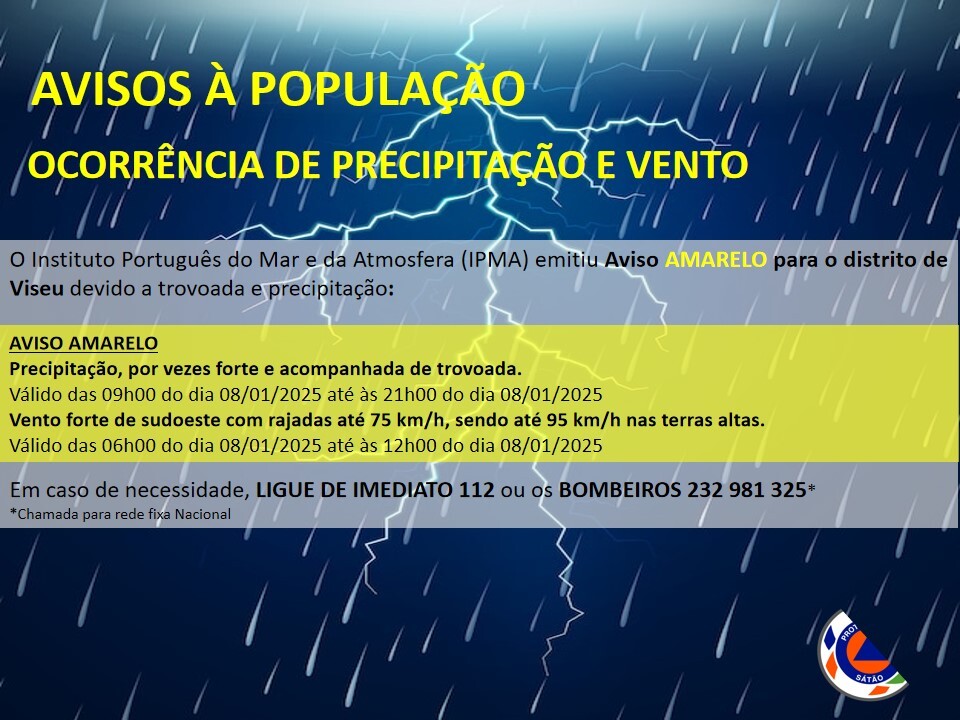 Aviso à População - Precipitação e Vento