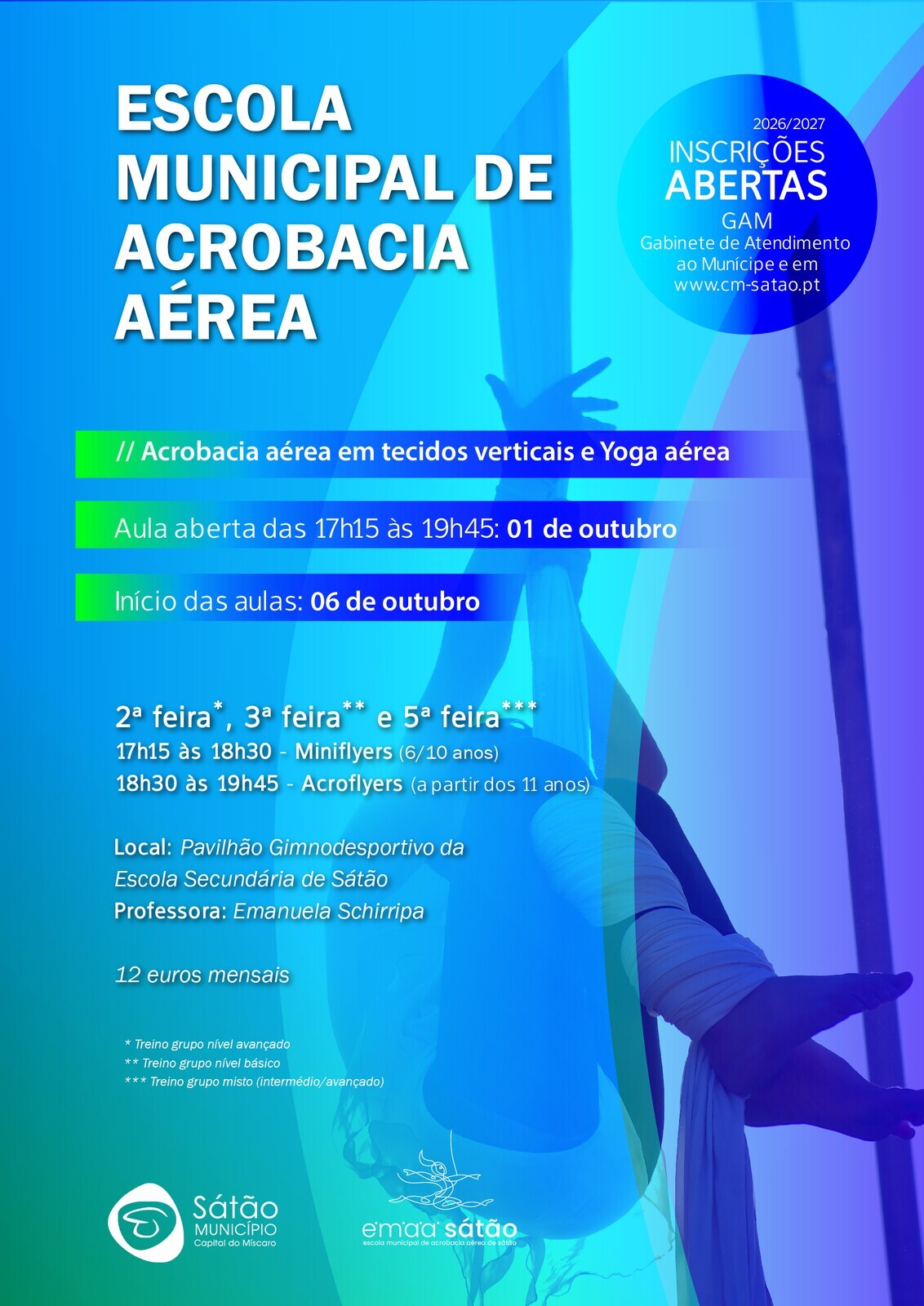 Cartaz da escola de acrobacia a&eacute;rea