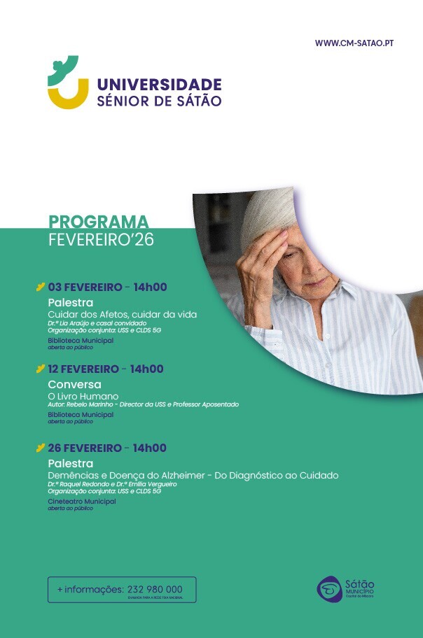 Cartaz com a divulga&ccedil;&atilde;o das atividades do m&ecirc;s de fevereiro da Universidade S&eacute;nior de S&aacute;t&atilde;o.